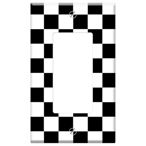 Switch Plate Single Rocker/GFCI - Pattern Checkered Checkerboard Black White Squares