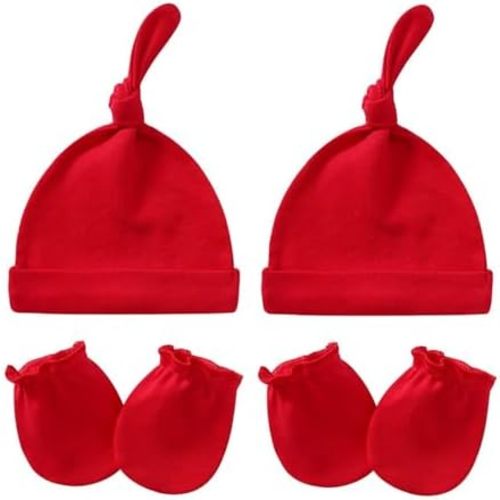 Newborn Hat and Mittens Soft Newborn Hats for Girls and Boys Set Cute Baby Girl Caps 0-6 Months