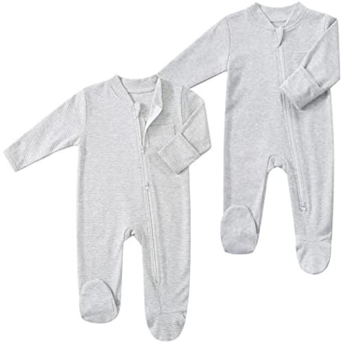 Baby 2 Way Zipper Pajamas Girls Boys 100% Cotton Footed Sleep and Play with Mitten Cuffs 0-12 Months