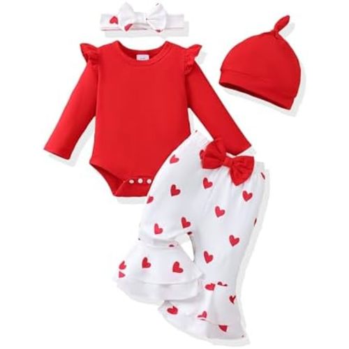Renotemy Preemie Newborn Baby Girl Clothes Infant Romper Fall Winter Outfits Gifts for Girls Cute Bell Bottoms Pant Sets