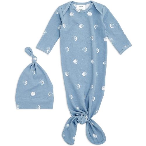 aden + anais Comfort Knit Knotted Newborn Baby Gown and Hat, 0-3 Months, Blue Moon