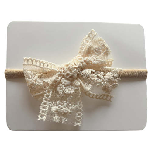Lace Bow Headband, Antique Ivory