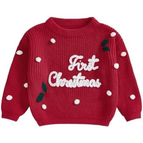 MoZiKQin Baby Christmas Outfit Boy Girl First Christmas Sweater Infant Toddler Knit Ugly Sweaters Fall Winter Clothes