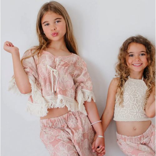 Lace Story Fringe Top - Blush