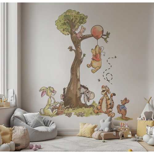 Large Vintage Style Winnie the Pooh Wall Art Removable Decal for Baby Nursery and Kid Room