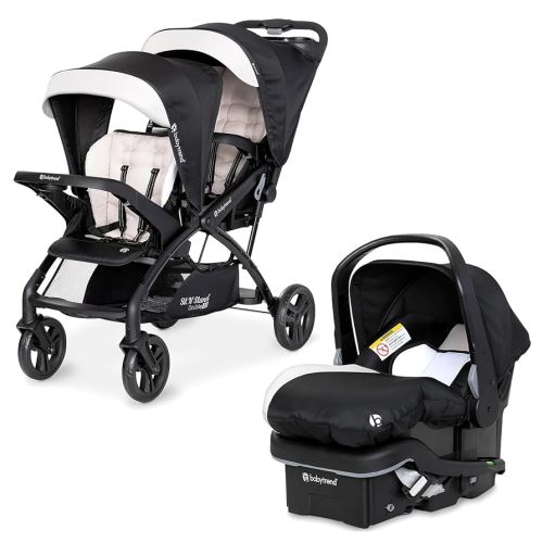 Baby Trend Sit N' Stand Tandem Double Stroller 2.0 DLX and EZ-Lift Plus Car Seat Set with 5 Point Safety Harnesses and Cozy Cover, Modern Khaki