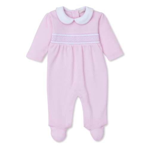 CLB Punto Ingles Pink Hand Smocked Collar Footie
