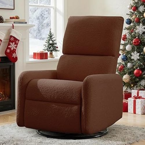 360° Swivel Glider Chair, Rocking Chair Nursery with Side Pockets, Deep Cushioned Seat, Nursery Chair with Steel Structure Base, Sherpa Swivel Chairs for Living Room, Bedroom, Baby Room