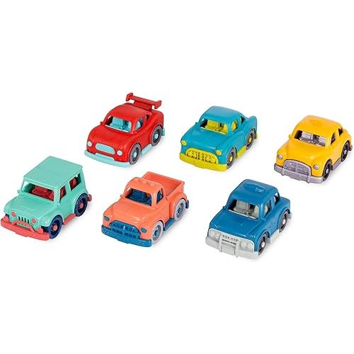 Battat – Wonder Wheels – Set of 6 Mini Toy Cars for Kids – Race Car, Truck, Taxi, Police, Retro, 4x4 – Pretend Play – Recyclable Materials – Mini Riders – 1 Year +