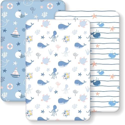 Bedside Bassinet Sheets Boy 33”x20” Compatible with Baby Delight,Airclub,Koola Baby,Milliard,Jimglo,Amke,Fodoss,Cowiewie,BabyBond Rectangle Bassinet Mattresses, Soft Stretchy Microfiber