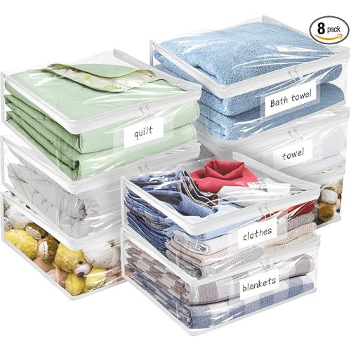 Plastic Storage Bags with Easy-Glide Zipper, Pack of 8, Durable Clear Vinyl Zippered Storage Bags for Clothes Sweaters Comforters Blankets Sheets Bedding (15.7 x 13.8 x 3.9 Inch)