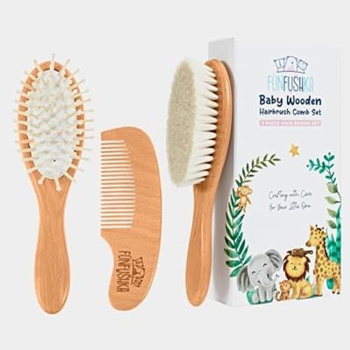 Baby Hair Brush Set for Newborns & Toddlers - Baby Brush and Comb Set - Ultra Soft Goat Hair Bristles, Perfect for Cradle Cap, Newborn Showers & Registries Gift, Comb Brush for Girls & Boys (Walnut)