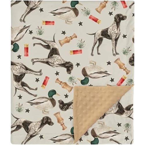 HawSkgFub Mallard Duck Hunting Mink Baby Blankets Dotted Backing Boy Girl Shower Gift, Wild Animal Hunter Dog Double Layer Nursery Swaddle, Brown Soft Newborn Infant Toddler Bed Crib Bedding 30 x 40