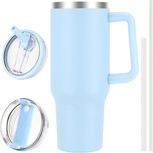 40 oz Tumbler with Handle and Flip Straw Lid, Vacuum Insulated Leak Proof Double Walled Stainless Steel Travel Mug Tumblers, Maintains Cold Ice and Heat for Hours(Blue)