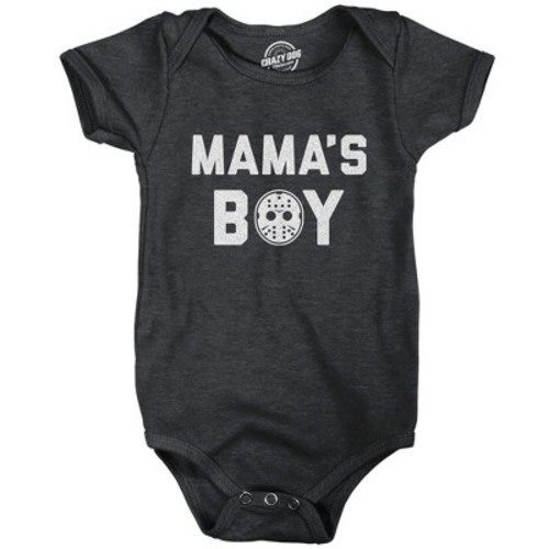 Mama's Boy Baby Bodysuit Funny Halloween Horror Movie Hockey Mask Graphic Jumper - Crazy Dog Baby Bodysuit For Halloween Season Black 18 Months