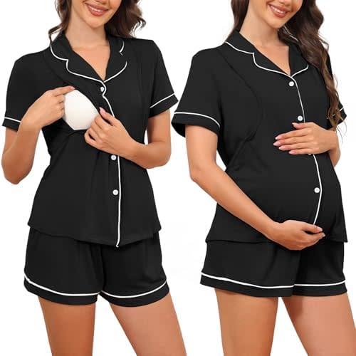 Maternity Nursing Pajamas Button Down Postpartum Lounge Sets for Women Pregnancy Breastfeeding Pjs