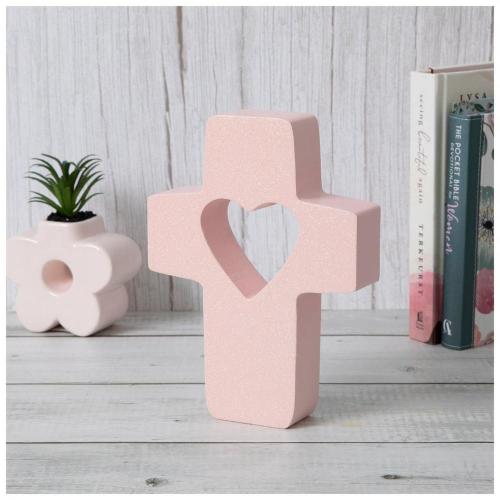 Pink Cross & Heart Wood Decor