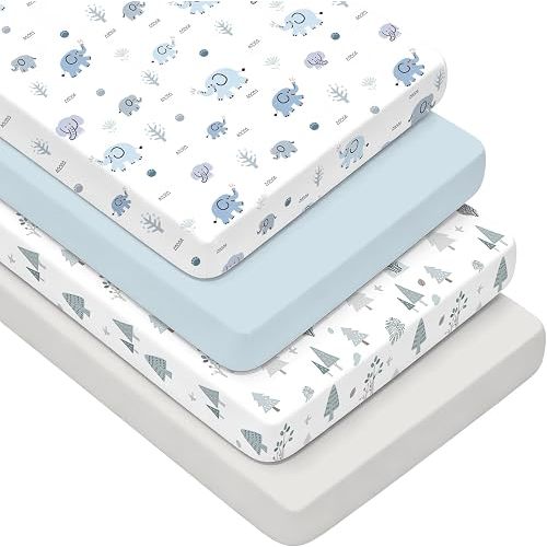 4 Pack Crib Sheets for Boys - Ultra Soft & Skin-Friendly Crib Fitted Sheet for Standard Crib and Toddler Mattress Pad, 52"x28"(Teal)