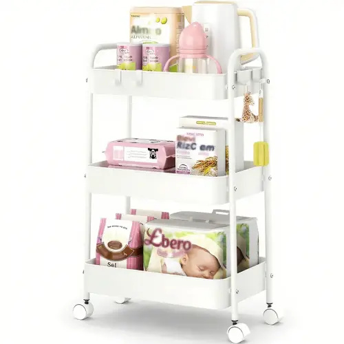 3 Tier Rolling Cart Metal with Wheels, White Three Tiered Craft - TikTok Shop
