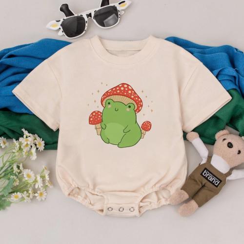 Cute Frog Mushroom Baby Romper, Cottagecore Woodland One Piece, Unisex Infant Bodysuit, Nature Forestcore Outfit, Baby Shower Gift