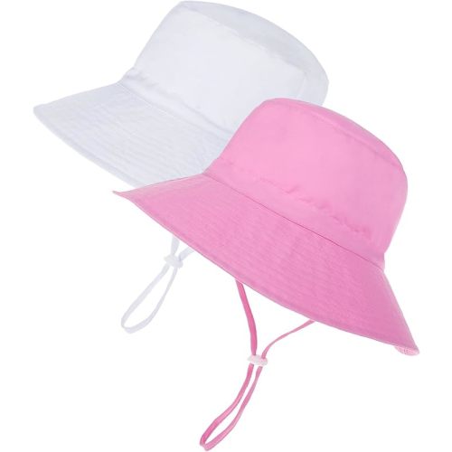 Zando 2Pcs Baby Sun Hat Toddler UPF 50+ Sun Protection Hat Adjustable Toddler Bucket Hats for Kids Summer Beach Hat 0-8T