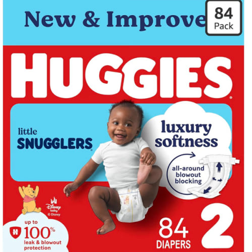Huggies Size 2 Diapers, Little Snugglers Baby Diapers, Size 2 (12-18 lbs), 84 Count, Packaging May Vary