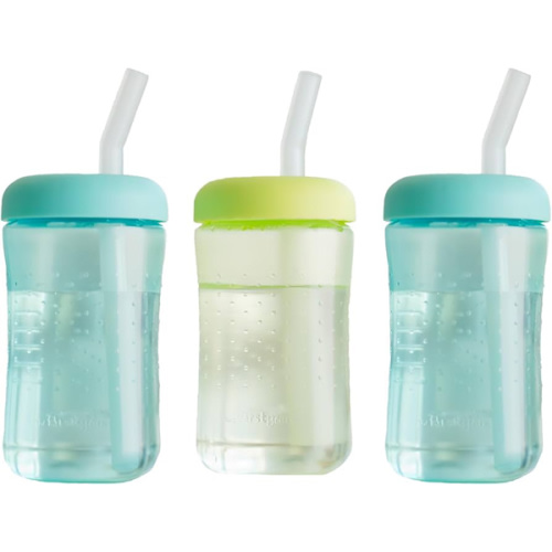 The First Years Squeeze & Sip Toddler Straw Cups - Squeezable Transition Sippy Cup with Silicone Straw - Toddler Feeding Supplies - 7 Oz - 3 Count - Ages 6 Months and Up