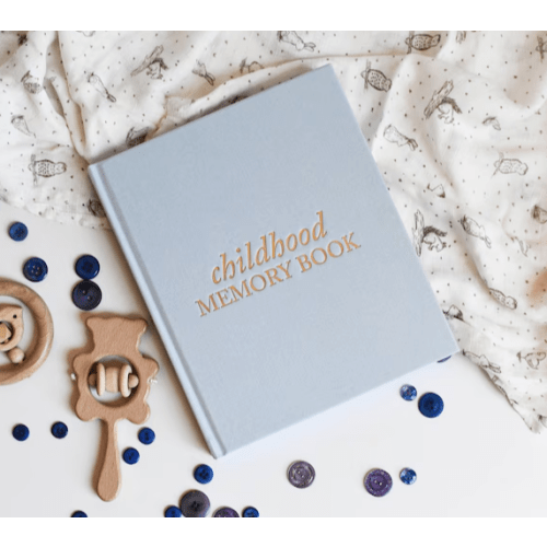 Childhood Memory Book, Linen Cover with Gold Foil (9.25x7.75 inches)