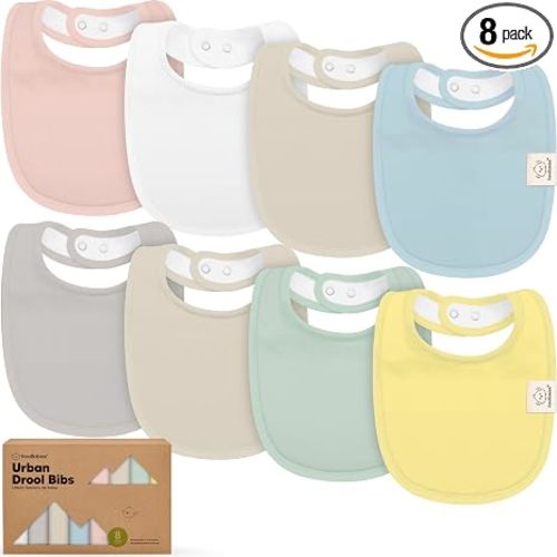 8-Pack Organic Baby Bibs for Boys, Girls - Soft Cotton Drooling and Teething Bibs for Baby Girl & Boy, Extra Absorbent, Easy To Clean & Put On for Toddler, Newborn, Infant 0-24 Months (Dawn)