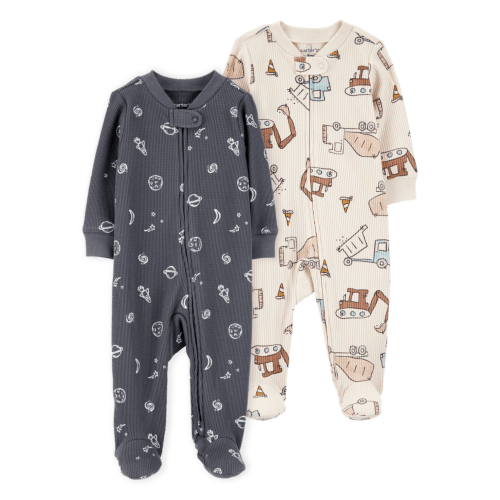 Baby 2-Pack Ribbed 2-Way Zip Sleep & Play Pajamas - Grey/Ivory | Carter's