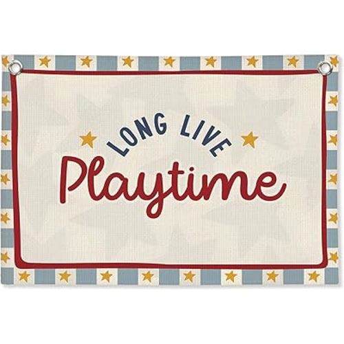Playroom Wall Decor, Long Live Playtime Linen Canvas Banner,Toddler Playroom Decor Kids Room Nursery with Star Pattern Wall Decor for Toddler Boys Toy Room Bedroom,30x20 Inch