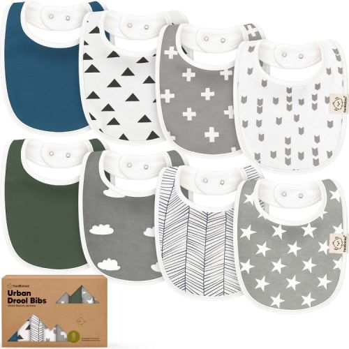 KeaBabies 8pk Organic Baby Bibs for Boy, Baby Drool Bib for Toddler Boys, Girls, Newborn Baby Teething Bibs (Crossroads)