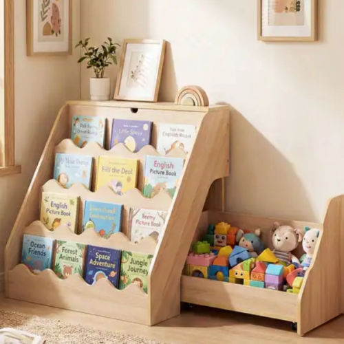 Costway Kids’ Bookshelf & Toy Storage Organizer with Rolling Drawer- Natural