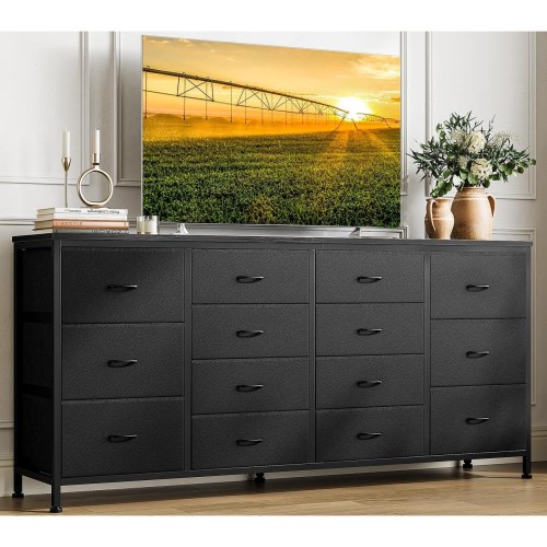14 Drawer Dresser, 63 Inch White Dresser TV Stand