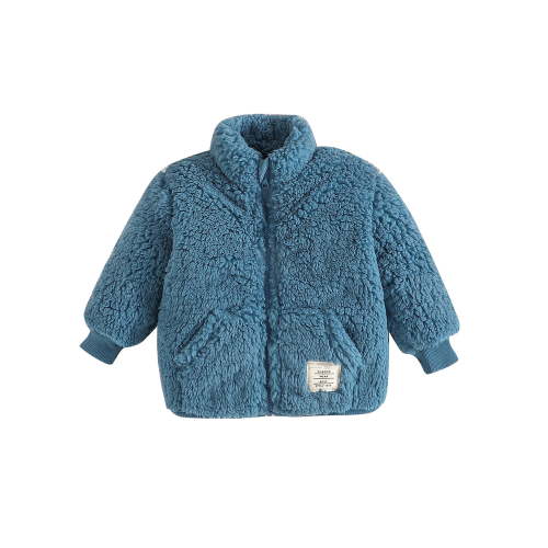 Qtinghua Newborn Infant Baby Boy Fleece Jacket Long Sleeve Stand Collar Zipped Winter Jacket Outwear with Pockets Blue 3-6 Months