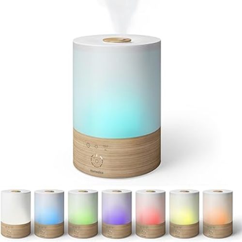 Homedics Cool Mist Ultrasonic Humidifier, 8-Colors Night Light, 0.66 Gal Top-Fill Tank, 24Hr Runtime, 3 Mist Settings, 360° Mist for 329 sq ft Rooms, Aromatherapy, Clean Tank Tech, Auto Shutoff