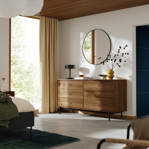RÅDMANSÖ 6-drawer dresser - brown walnut effect 62 5/8x18 7/8x31 7/8 "