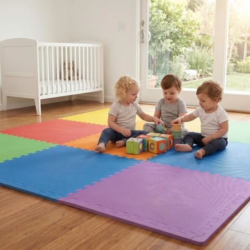 FlooringInc Baby Play Mat for Floor, Extra Large 2'x2' Foam Floor Tiles for Kids, Soft Interlocking Puzzle Mat, 1/2 Inch Thick, Non-Toxic EVA (Moonbeam, 24 Tile Pack, 96 Sq Ft)