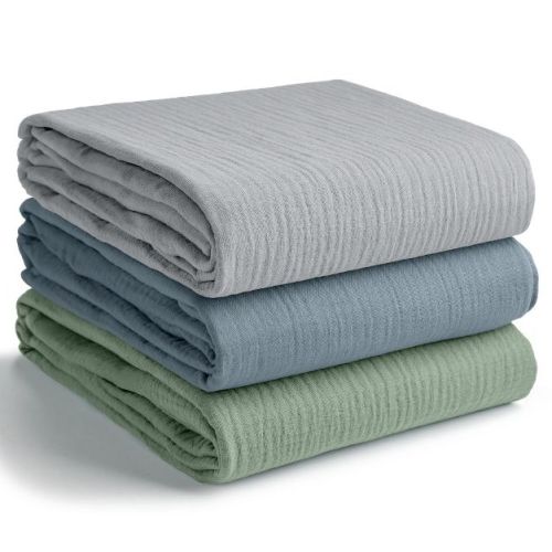 Comfy Cubs Muslin Swaddle Blankets Pack of 3 - Large 42" x 42" 100% Cotton Baby Blanket Set Wraps - Heather Blue, Pacific Blue, Fern