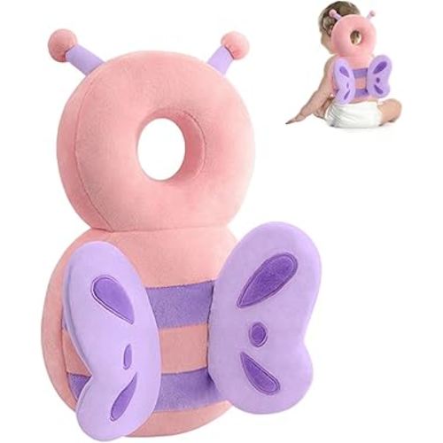 Baby Head Protector Backpack, Toddler Padded Carrier With Elasticated Wear (Pink Butterfly)