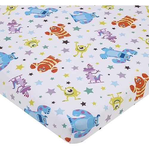 Disney Monsters Inc. Blue, Green, Orange and White, Sully and Mike Super Soft Nursery Fitted Mini Crib Sheet