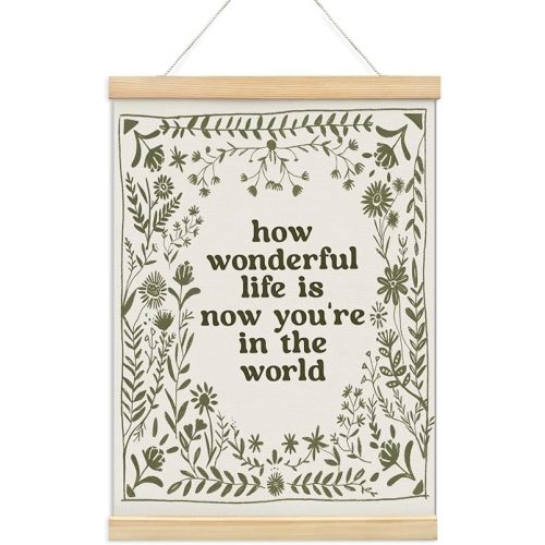 NaZaUK How Wonderful Life is Now Wall Art Poster Hanger Frame, Boho Nursery Wall Poster, Boho Floral Canvas Hanging Banner Art Decor for Nursery Playroom Kids Room Home, 12x16 Inch