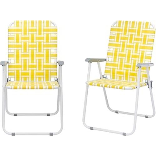 Outvita Webbed Lawn Chairs Set of 2, Foldable Metal Patio Chairs Stable Steel Outdoor Chair for Camping, Fishing, Beach, Poolside, Backyard and BBQ