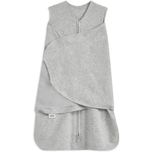 HALO 100% Cotton Sleepsack Swaddle, 3-Way Adjustable Wearable Blanket, TOG 1.5, Heather Grey, Small, 3-6 Months