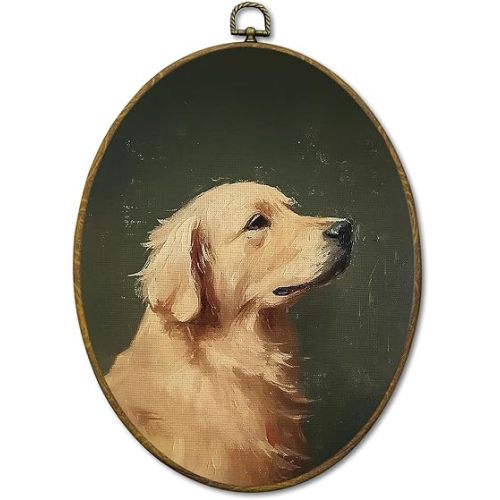 Vintage Golden Retriever Wall Art Decor, Moody Rustic Dog Lover Gift Framed Canvas Prints 8.6x11.4, Countryside Cottagecore Decor for Farmhouse Cabin Gallery Wall Hanging Artwork Decorations