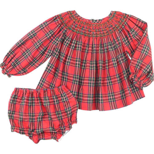 Flannel Plaid Smocked Diaper Set