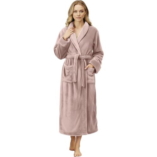 NY Threads Premium Womens Robe, Plush Fleece Long Bath Robe for Women, Fluffy Soft Women's Bathrobe, Medium, Taupe