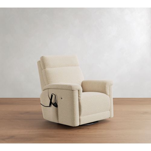 Dream Square Arm Upholstered Deluxe Power Swivel Recliner Heat Massage Silver Buttons, Polyester Wrapped Cushions, Performance Boucle Oatmeal
