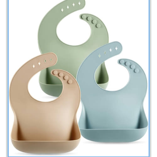 PandaEar Set of 3 Silicone Baby Bibs Waterproof, Soft, Unisex, 10-72 Months (Brown/Blue/Green)
