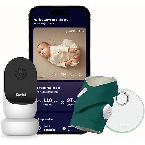 Owlet Dream Duo (Gen 2) Smart Baby Monitor Bundle – HD Video Camera + Wearable Sock Tracks Baby’s Oxygen, Heart Rate & Sleep